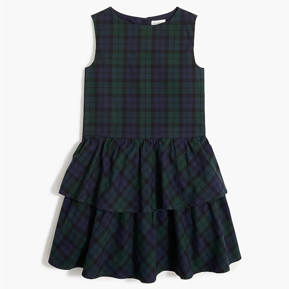 Crewcuts Girls' Poplin Blue Green Plaid Dress
